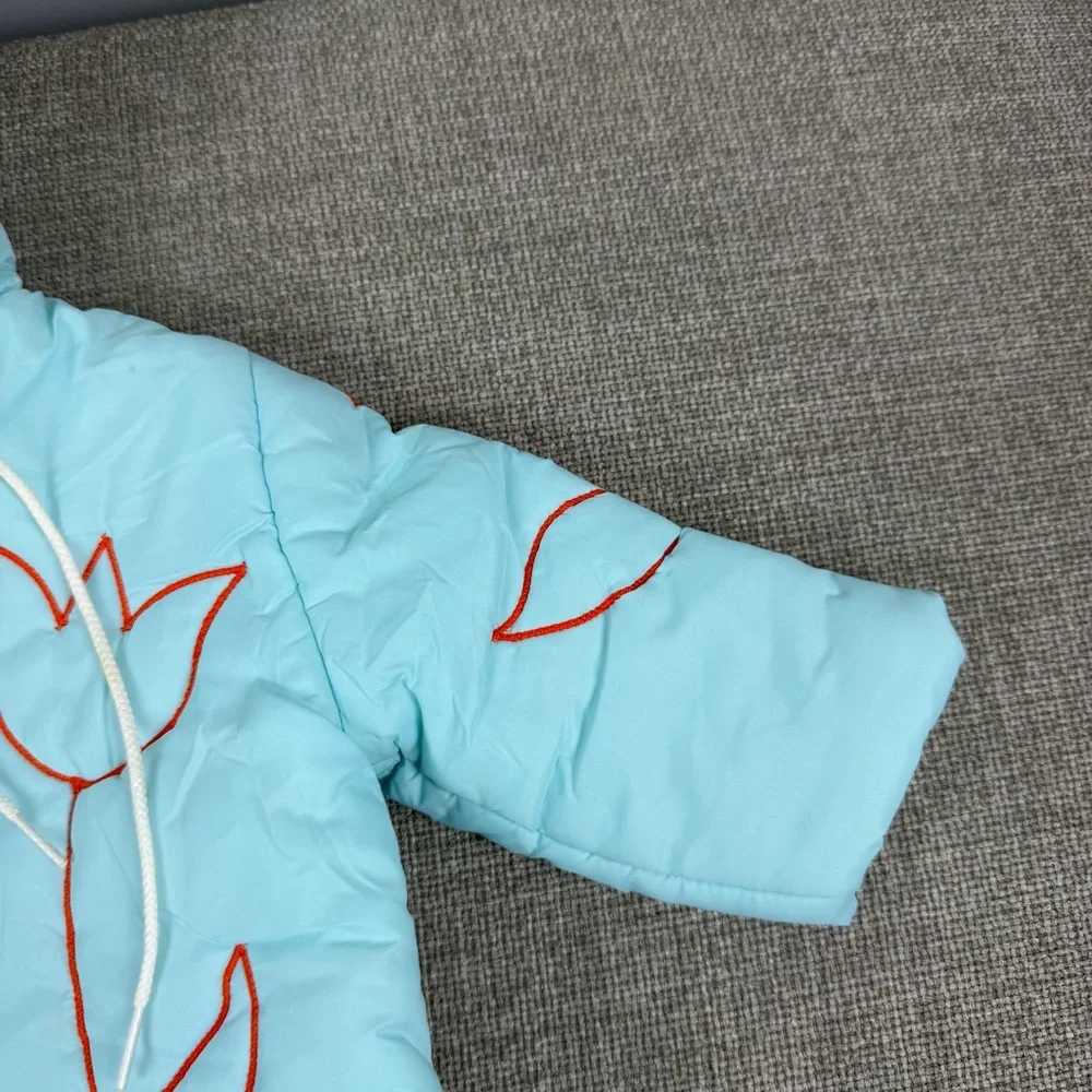Vintage Sears Blue Tulip Puffer Winter Coat Zip Up Jacket Hood Small 6-9 Months